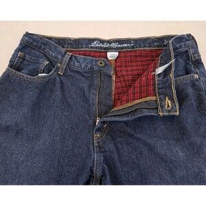 Eddie Bauer Jeans Mens 36x30 Straight Leg Flannel Lined Blue Dark Wash Denim
